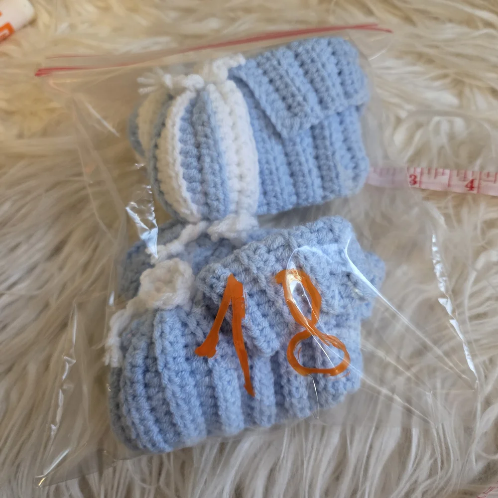 Handmade Blue and White Baby Booties